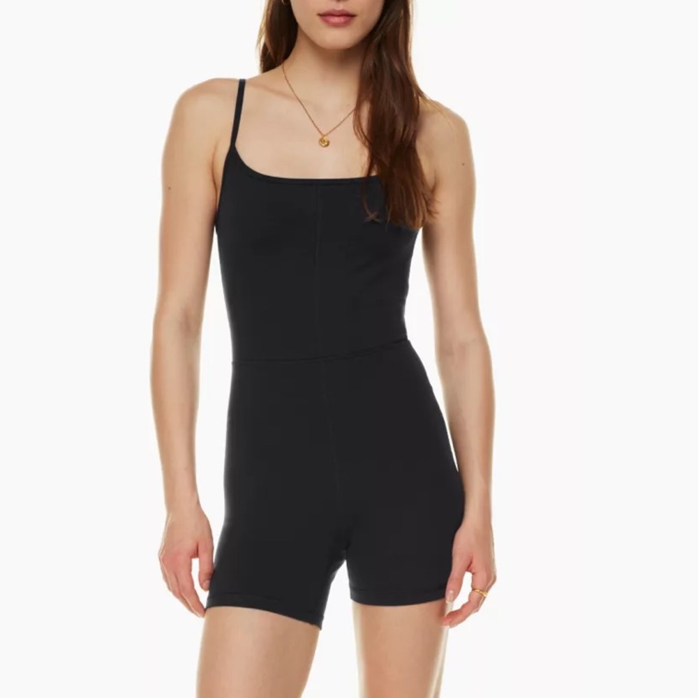 Aritzia Black Fitted Spaghetti-Strap Romper Jumpsuit